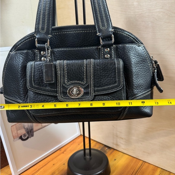 Coach Black Leather Satchel with Contrast Stitching - Picture 13 of 16